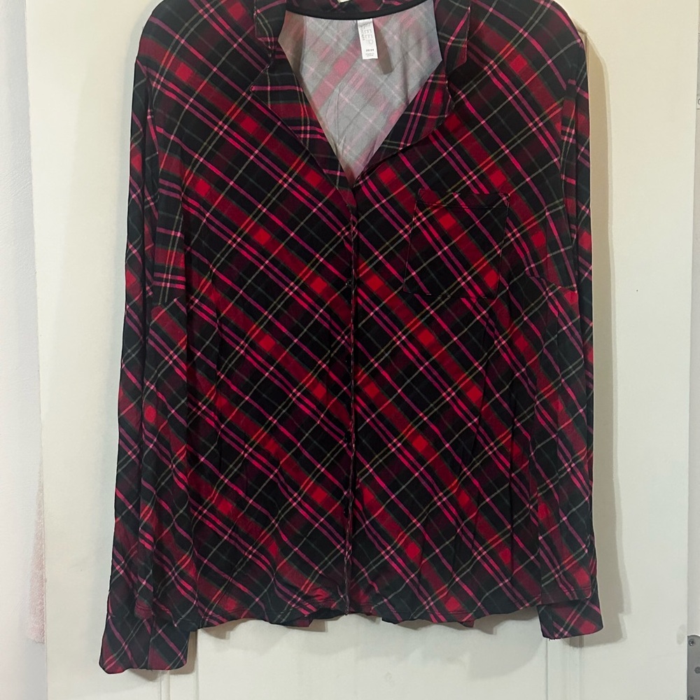 Cacique Red and Black Plaid Button Down Pajama Shirt